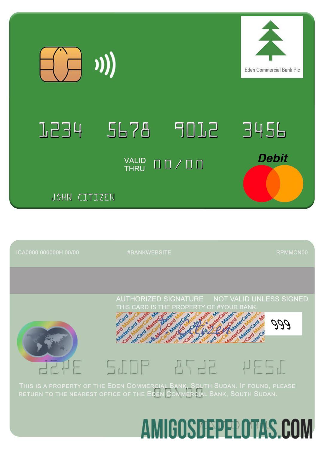 Mastercard do Banco Comercial Eden do Sudão do Sul amostra